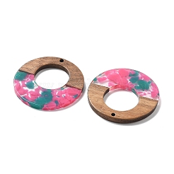樹脂とクルミのペンダント  フラットラウンド  濃いピンク  38x3mm  穴：2mm&nbsp;FIND-R051-13B