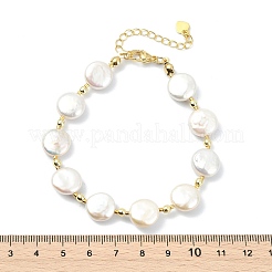Natural Keshi Pearl Flat Round Beaded Bracelets for Women&nbsp;BJEW-JB13621