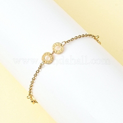 304ステンレススチールリンクブレスレット  女性用アズキチェーンブレスレット  ワード愛と環  18KGP本金メッキ  7-3/8インチ（18.6cm）&nbsp;BJEW-JB12822
