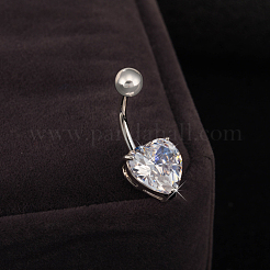 Platinum Plated Body Jewelry Heart Cubic Zirconia Brass Navel Ring Navel Ring Belly Rings&nbsp;AJEW-EE0001-01B