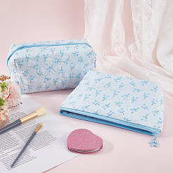 2個 2スタイル ポータブル 旅行用 ポリエステル 化粧品 ジッパー 収納 クラッチバッグ  花模様の長方形  ライトスカイブルー  235~270x105~125x8~10mm  1個/スタイル&nbsp;ABAG-CY0001-01A
