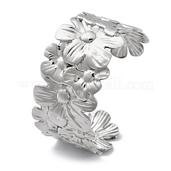 女性用304ステンレススチールカフバングル  花  ステンレス鋼色  内径：2-3/8x1-3/4インチ（5.9x4.4cm）&nbsp;BJEW-B108-08P