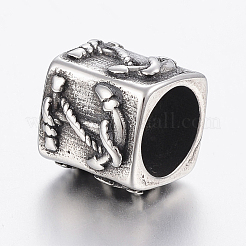 304ステンレススチールビーズ  大穴ビーズ  キューブとアンカー  アンティークシルバー  11x12x13mm  穴：8.5mm&nbsp;STAS-H440-20AS