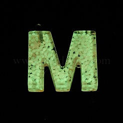 蓄光樹脂チャーム  暗闇で光る  プラチナメッキループ付き  文字L  文字m  23.5x22x5mm  穴：1.8mm&nbsp;X1-RESI-I059-M01