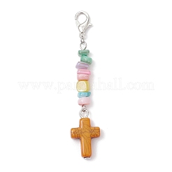 Synthetic Turquoise Cross with Natural Freshwater Shell Nuggets Pendant Decorations&nbsp;HJEW-JM04256