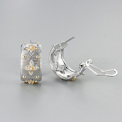 真鍮クリアキュービックジルコニアフープピアス  C字型で中空の花  銀  20x10mm&nbsp;WGCB859-02