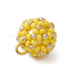 シードビーズ ビーズチャーム  フラワーボールペンダント  鉄ループ付き  きいろ  15.5x13mm  穴：1.5mm&nbsp;PALLOY-MZ00314-03