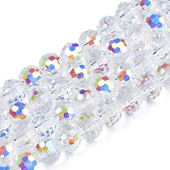 電気メッキ透明ガラスビーズ連売り  多面カット  ラウンド  クリアAB  8x7mm  穴：1.6mm  約68~70個/連  18.89~19.68インチ（48~50cm）&nbsp;EGLA-N002-15-B03