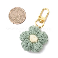 4個の花の手作りコットン編みペンダント装飾  合金回転式ナスカン付き  ミックスカラー  75mm&nbsp;HJEW-JM03697
