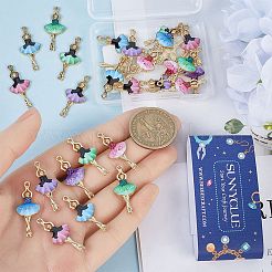 32本8色プリントアロイペンダント  バレエダンサーのチャーム  ミックスカラー  29.5x13x2mm  穴：1.4mm  4個/カラー&nbsp;ENAM-SC0005-39