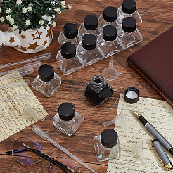 ガラス万年筆インクボトル  プラスチックボトルキャップ、漏斗ホッパー、スポイト付き  透明  4x4.3x5.7cm  容量：30ml（1.01fl.oz）  12pc&nbsp;AJEW-BC0010-69C