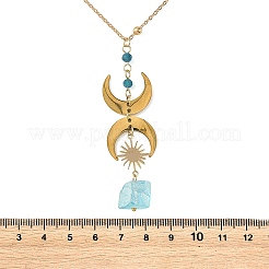 Dyed Natural Quartz & Apatite & 201 Stainless Steel Moon Pendant Brass Satellite Chain Necklaces for Women&nbsp;NJEW-TA00250