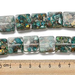 天然の染色されたインペリアルジャスパーと樹脂ビーズの連売り  正方形  ダークシアン  16x16x6mm  穴：1.6mm  約11個/連  6.97インチ（17.7cm）&nbsp;G-G083-C01-01