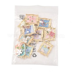 10個10スタイルアロイエナメルペンダント  花のチャームが付いた長方形  absプラスチックパール  ミックスカラー  25~25.5x17~19x4~6.5mm  穴：2mm  1個/スタイル&nbsp;ENAM-FS0003-27