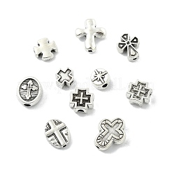 100個 10スタイル チベットスタイル 合金ビーズ  クロス  アンティークシルバー  8~14x8~12.5x3~5.5mm  穴：1.2~2.5mm  10個/スタイル&nbsp;FIND-CJ0006-03