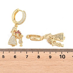 Brass Micro Pave Clear Cubic Zirconia Dangle Hoop Earrings&nbsp;EJEW-G471-41G