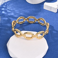 304ステンレススチールバングル  女性用ヒンジ付きバングル  イオンプレーティング（ip）  18KGP本金メッキ  5/8インチ（1.5cm）  内径：1-7/8x2-3/8インチ（4.8x6cm）&nbsp;BJEW-G749-16G