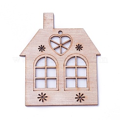 染色されていない木製のペンダント  クリスマステーマ  アンティークホワイト  68~80x59~70x2~3mm  穴：2~2.5mm&nbsp;WOOD-I004-38