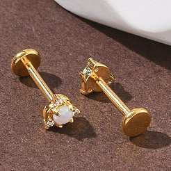 304 Stainless Steel Synthetic Opal Stud Earrings&nbsp;EJEW-B143-01G-06