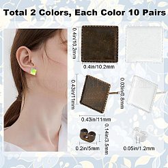 40個2色のスクエア真鍮スタッドピアスセッティング  40 個 2 色鉄摩擦ピアスキャッチ  アンティークブロンズ·プラチナ  11x11x1.5mm  ピン：0.8mm  トレイ：10.2x10.2mm  20個/スタイル&nbsp;KK-SC0003-38