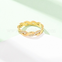 304ステンレススチール製クリアキュービックジルコニアウェーブリング（女性用）  イオンプレーティング（ip）  18KGP本金メッキ  4mm  内径：18mm&nbsp;RJEW-Z115-02G