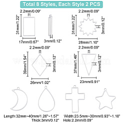 16個 8スタイル 304ステンレススチール オープンバックベゼル ミックスシェイプペンダント  UVレジンDIY用  エポキシ樹脂  プレスジュエリー  ステンレス鋼色  31~40x17~30x3mm  穴：2~2.2mm  内径：24~34x12.5~28mm  2個/スタイル&nbsp;STAS-UN0057-59