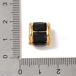 304ステンレススチールガラスヨーロピアンビーズ  コラム  大穴ビーズ  ゴールドカラー  ブラック  13x11x12mm  穴：6x5mm&nbsp;FIND-E059-03A