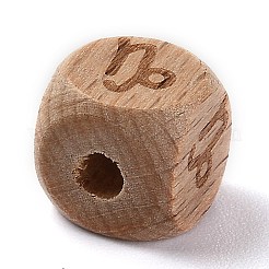 天然木の星座ビーズ  キューブ  山羊座  12x12x12mm  穴：4mm&nbsp;WOOD-M002-10