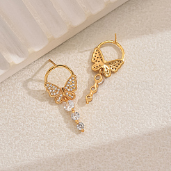Elegant Butterfly Brass Pave Clear Cubic Zirconia Dangle Stud Earrings&nbsp;LS-UU2168