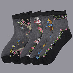 5Pairs Flower Chinlon Glass Silk Socks for Women&nbsp;AJEW-WH20088-007