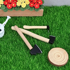 木製斧ミニチュア装飾品3個  マイクロランドスケープホームドールハウスアクセサリー  小道具の装飾のふりをする  古いレース  41~68x12~15mm&nbsp;PW-WGC4F0E-01