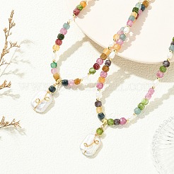Natural Baroque Keshi Pearl Rectangle Pendant Natural Multicolor Tourmaline Faceted Cube Beaded Necklaces&nbsp;NJEW-JN06247