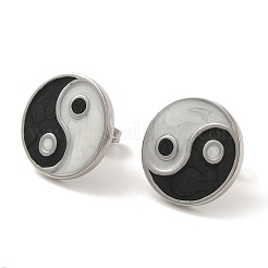 304ステンレススチール陰陽スタッドピアス  エナメル  ステンレス鋼色  16.5mm&nbsp;EJEW-C114-09P