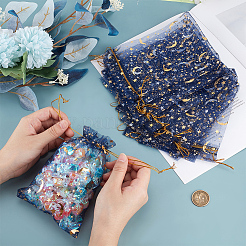50Pcs Gold Stamping Moon & Star Organza Drawstring Gift Storage Bags&nbsp;OP-BBC0001-03C-03