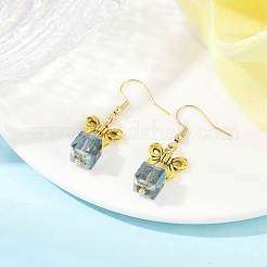 3ペア3色合金＆ガラスダングルイヤリング  女性用304ステンレススチールピアスフック付き  ちょう結び＆立方体  ミックスカラー  39.5x13.5mm  1ペア/カラー&nbsp;EJEW-JE06361