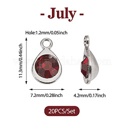 ファセットガラスチャーム20個  プラチナメッキ合金パーツ  ティアドロップ  7月の誕生石チャーム  ライトシャム  11.3x7.2x4.2mm  穴：1.2mm&nbsp;RGLA-TADJ0001-01A