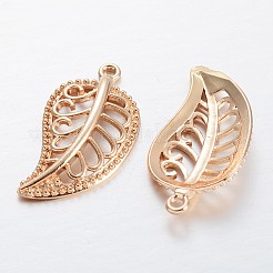 中空葉の光の金メッキ真鍮のペンダント  27x14x4mm  穴：1mm&nbsp;LS-KK-M191-07