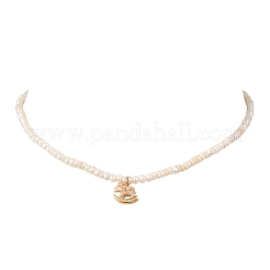 Brass Enamel Pink Rocking Horse Pendant Natural Cultured Freshwater Pearl Beaded Necklaces for Women&nbsp;NJEW-JN06163