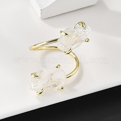 天然水晶カフリング  金色の真鍮リング  ラックめっき  内径：20mm&nbsp;RJEW-B122-02G-02