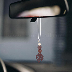6Pcs 6 Colors Monstera Leaf Wood Pendant & Dyed Natural Lava Rock Bead Hanging Ornament&nbsp;HJEW-DR00094