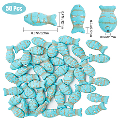 合成ターコイズ染めビーズ50個  魚  ターコイズ  22x12x7.5mm  穴：1mm&nbsp;G-SC0002-60