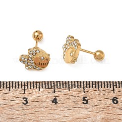 304ステンレススチール製クリスタルラインストーン動物軟骨ピアス  18KGP本金メッキ  魚  9x10.5mm&nbsp;SA-CBA1F7E-01G-08
