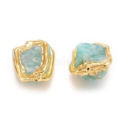 生の粗い天然アマゾナイトビーズ  金メッキ真鍮製エッジ  ナゲット  16~26x13~21x8~17mm  穴：0.8~0.9mm&nbsp;G-P439-F04