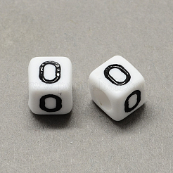大穴アクリル文字ヨーロピアンビーズ  水平穴  ホワイト＆ブラック  文字.o付きのキューブ  6x6x6mm  穴：4mm&nbsp;X-SACR-Q103-6mm-01O