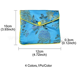 長方形の花刺繍布ジッパーポーチ  ジュエリー収納袋  ミックスカラー  10x12x0.3cm&nbsp;ABAG-YW0001-03C