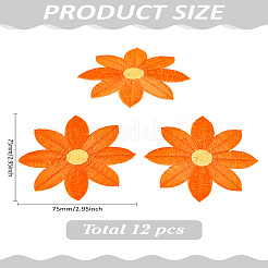 布刺繍糸アイロン縫い付けパッチ12個  布のアップリケ  花  オレンジ  75x75x1mm&nbsp;PATC-LP0001-23
