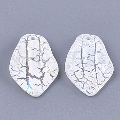 アクリルパーツ  クラックル＆abカラー  花びら  乳白色  25x17x4mm  穴：1.5mm&nbsp;X-CACR-Q034-06A