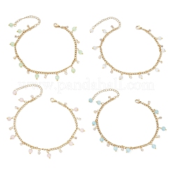 4Pcs 4 Styles Cat Eye Round Tassel 304 Stainless Steel Twisted Chain Anklets for Women&nbsp;AJEW-AN00698