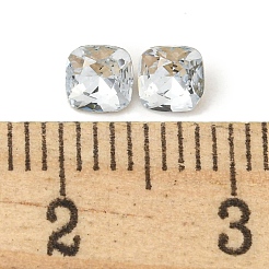ガラスラインストーンカボション  尖ったバック＆バックメッキ  多面カット  正方形  ライトサファイア  4x4x2mm&nbsp;RGLA-L029-14B-211