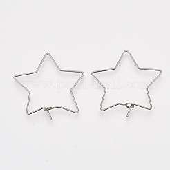 変色しにくい304ステンレススチール製フープピアス金具  スター  ステンレス鋼色  29x30x0.7mm  21ゲージ  ピン：0.7mm&nbsp;STAS-T045-48A